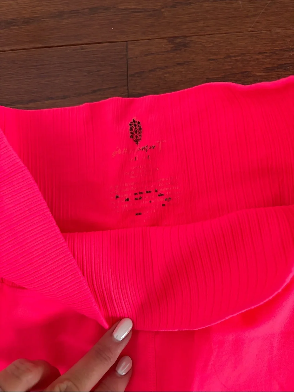 Free People Neon Pink peach Ribbed-Waist Leggings size Large
